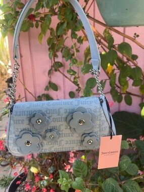 Juicy Couture Powder Blue Floral Applique Shoulder Bag